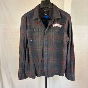 Kavu Sierra Nevada Plaid Flannel Emblem Button Front Shirt L